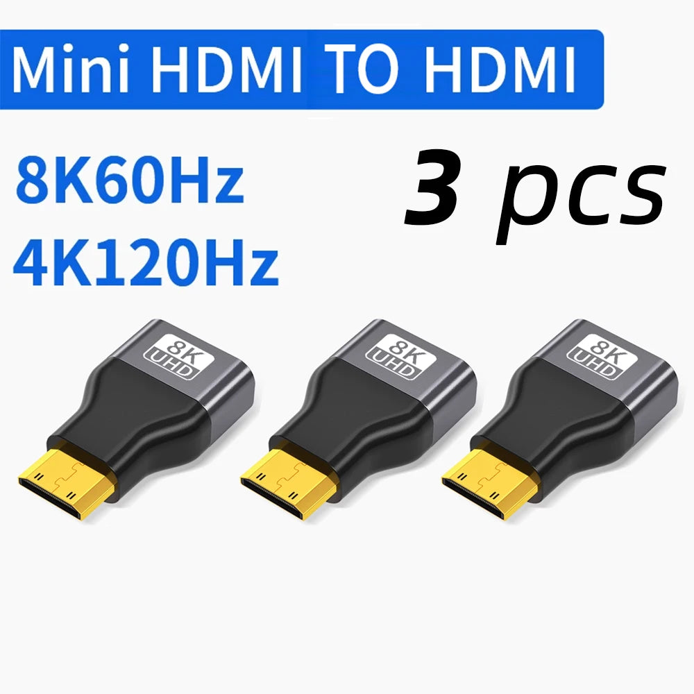 8K@60Hz Mini Micro HDMI-compatible Male to HDMI-compatible2.1 Female Adapter Converter for Camera Tablet Laptop HDTV Monitor