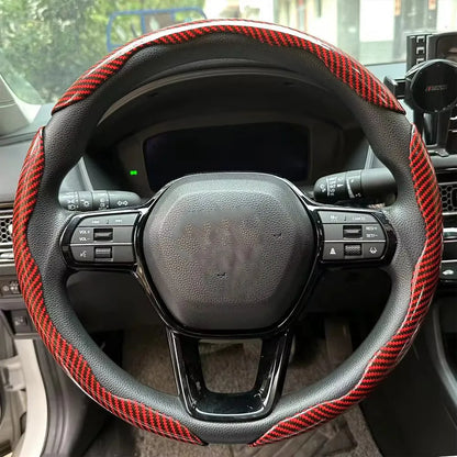 3PCS Laser Carbon Fiber Silicone Car Steering Wheel Cover 1K Micro Fiber Leather PVC Wheel Booster Cover Non-Slip Universal