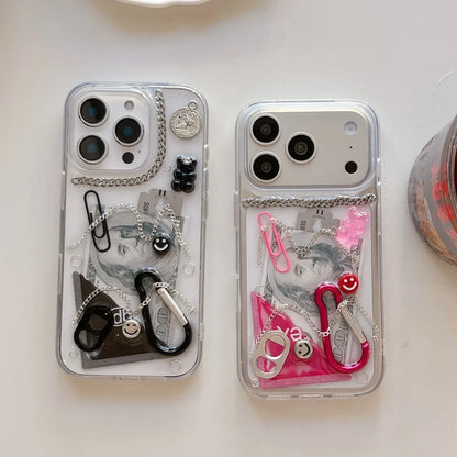 Creative 3D Chain Dollar Ring Hook Paper Clips Phone Case For iPhone 17 16 15 14 13 12 11 Pro Max Shockproof Cover Gifts