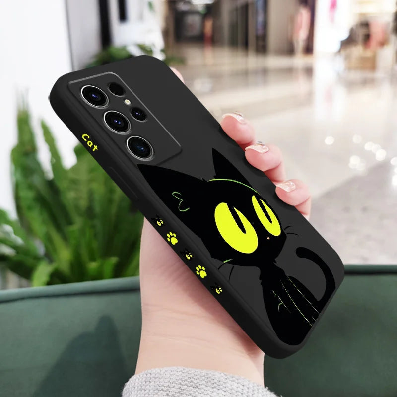 Fluorescent Cat Phone Case For Samsung Galaxy S25 S24 S23 S22 S21 S20 Ultra FE S10 S10E Plus Note 20 Ultra Silicone Cover