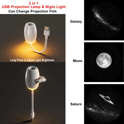 USB Galaxy Projector Light Car Roof Ambient Light Adjustable Focus Car Atmosphere Projection Lamp Romantic Room Star Night Light