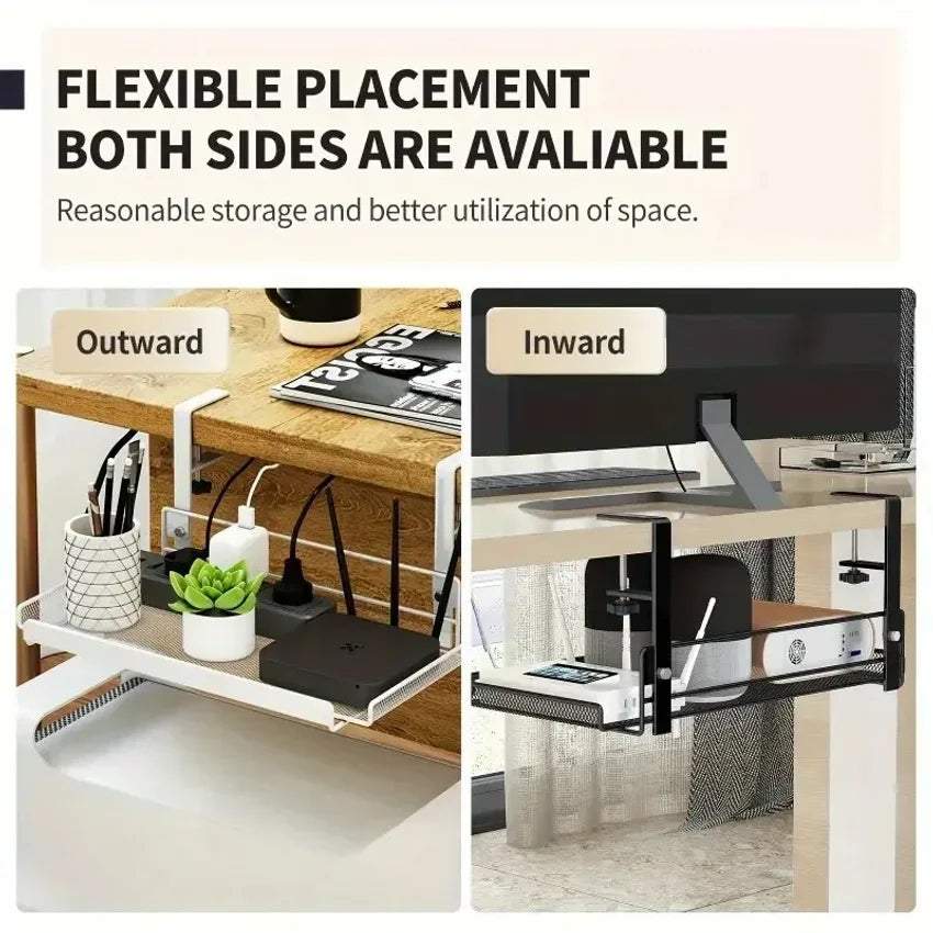Under Desk Cable Management Tray with Storage Rack - Punch-Free, Suitable for Home Office Desktop Organization, Multi-Function