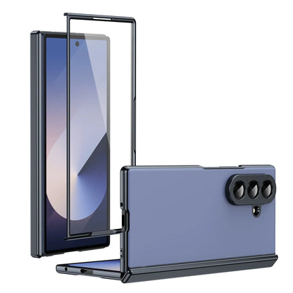 Leather Golden Border AG Matte Phone Case for Samsung Galaxy Z Fold 7 with Steel Film Hinge Protection Cover for Fold 7 6 5 4 3