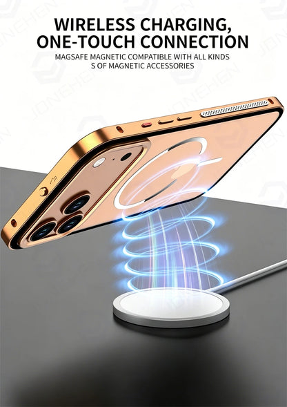 Metal Magnetic Suction Case For iPhone 17 Pro Max Air 16 15 14 13 Orange Aluminum Alloy Frame Anti-fall Matte Cover For Magsafe