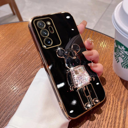 Cartoon Bear Lanyard Plating Phone Stereoscopic Holder Case For Samsung Galaxy Note 20 Ultra Note 10 Lite 8 9 M30S M42 M54 Cover
