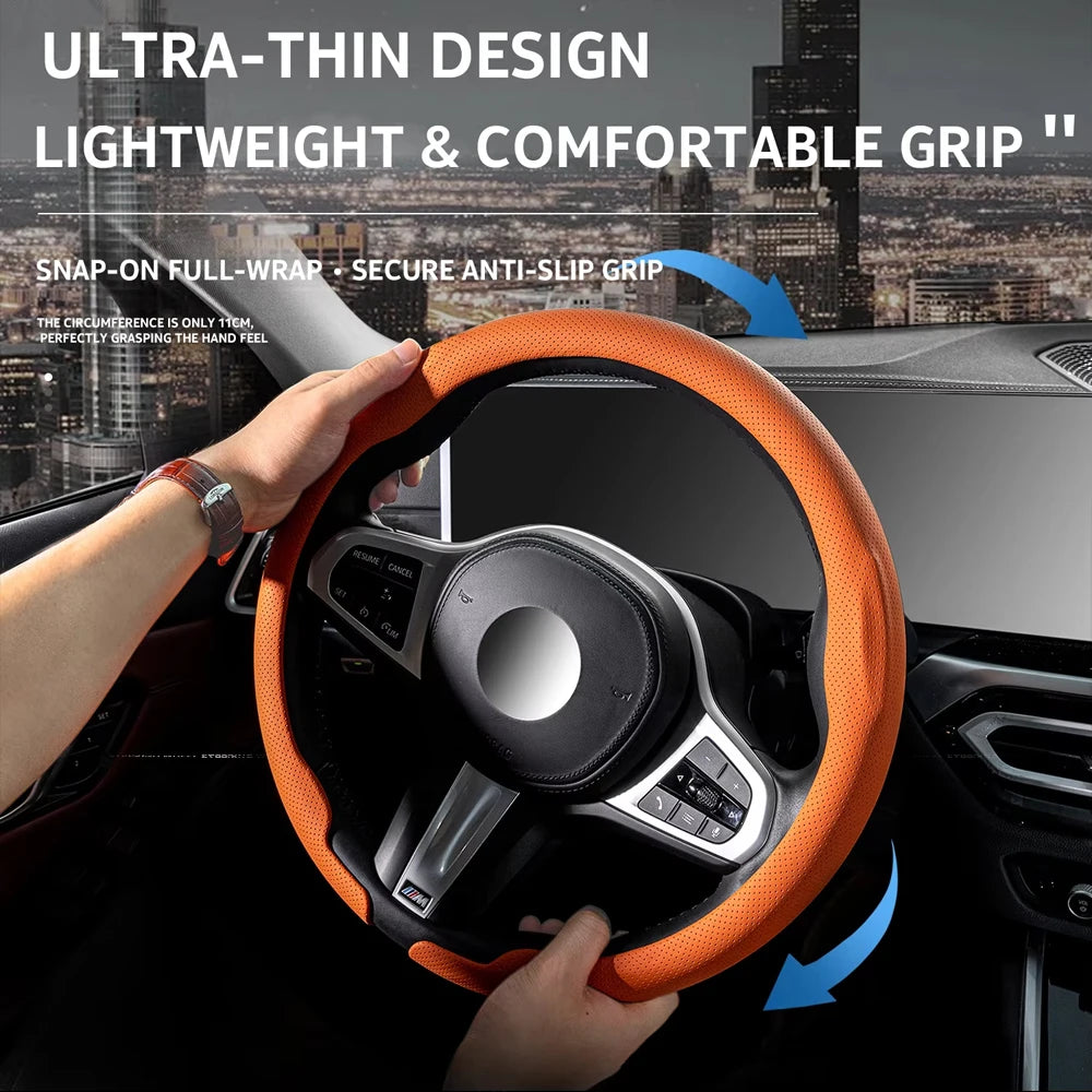 Steering Size 36-38cm Universal Non-slip Round Breathable Leather Car Steering Wheel Cover Protector Suitable Auto Accessories