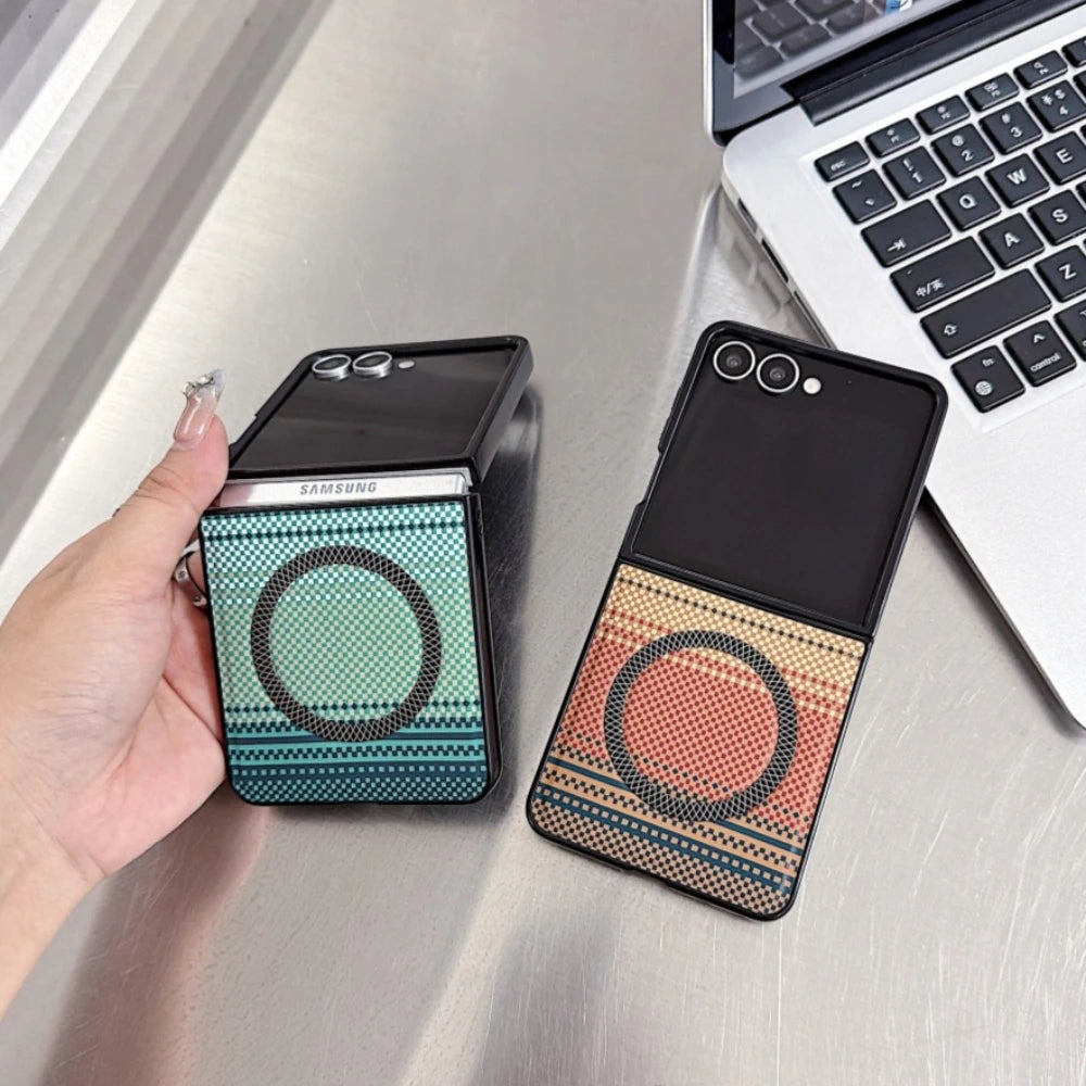 Business Color Blocking PU Leather for Magsafe Case For Samsung Galaxy Z Flip 8 7 FE 6 5 4 3 Magnetic Shockproof Hard PC Cover