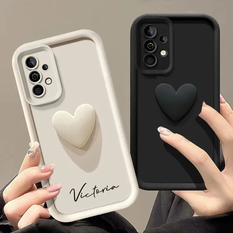 Customized Personalized Name 3D Love Heart Case For Samsung Galaxy A51 A52 A53 A54 A55 4G 5G Luxury Soft Cover A52S A54 A55 5G