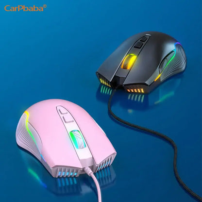 RGB Gaming Mouse Pink Cute Mouse 6400 DPI Wired Optical Mouse with Cool Lighting Mice for Home Office Notebook PC