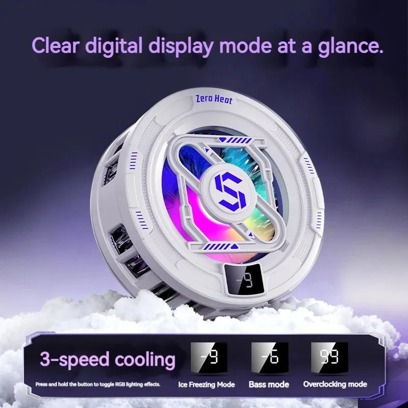 K52 AI Mobile Cooler Magnetic Back-clip Ice Cooling Radiator Digital Display RGB Light Gaming Cooler Temperature Control