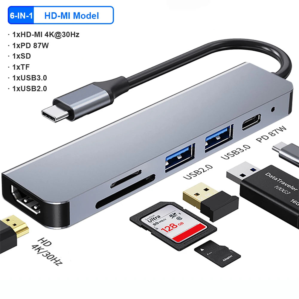 4K 30Hz USB C Docking Station Type C to HDMI-compatible VGA RJ45 Adapter USB 3.0 HUB Splitter For Laptop Macbook Air M1 iPad Pro