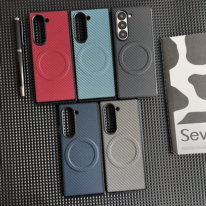 Carbon Fiber Pattern PU Leather For Magsafe Magnetic Case For Samsung Galaxy Z Fold 6 4 5 3 Fold6 Fold4 Fold5 Fold3 Back Cover
