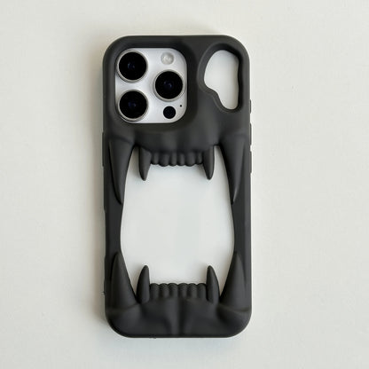Stylish Cool Metal Glossy Silver Black Skull Tusk Hollow Heat Dissipation Soft Cover Case for iPhone 12 13 14 15 16 17 Pro Max