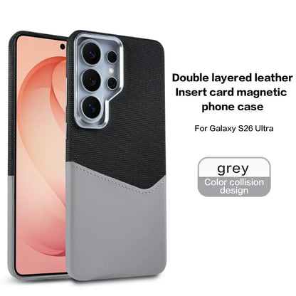 Card Slot Holder Linen Leather MagSafe Phone Case For Samsung S26Ultra S25Ultra S24U Magnetic Wireless Charging Shockproof Cover