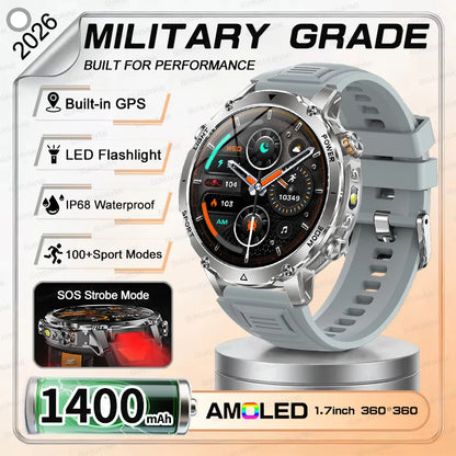 NEW Military 1400mAh Battery SmartWatch Men Outdoor LED Flashlight IP68 Waterproof Heart Rate SOS Bluetooth Call Sports Bracelet