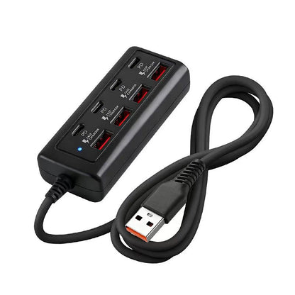[8-Terminal Station Fast Charging USB Hub] Equipped with 4 USB and 4 PD Ports | 25W Fast Charging, Suitable for Computers