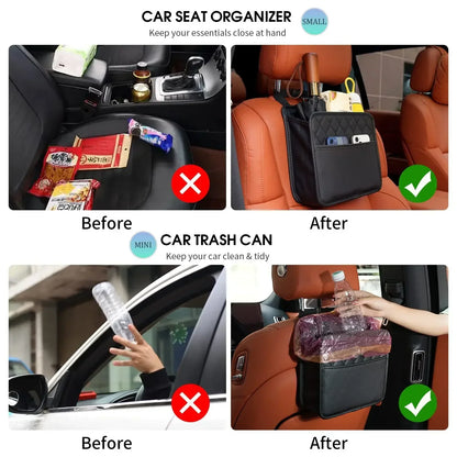 Universal Car Seat Back Organizer PU Leather Storage Bag Multi-Pocket Design Waterproof Tissue Holder Cup Holder Garbage Pocket