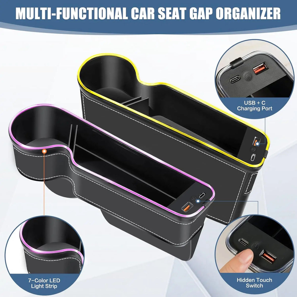 7 Color Led Car Seat Gap Filler Organizer Car Seat Pocket Gap Filler, Car Gap Organizer Storage Console Side Seat Gap Filler