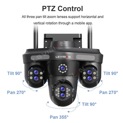 LS VISION 35MP 10X Zoom Four Screens WiFi IP Camera Wireless Outdoor Seven Lens Three PTZ Camera Auto Tracking Security Camera