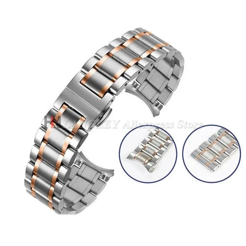 Curved End Solid Stainless Steel Watch Strap 12 14 16 18 20 21 22 24mm Metal Band Butterfly Buckle Universal Barcelet Watchbands