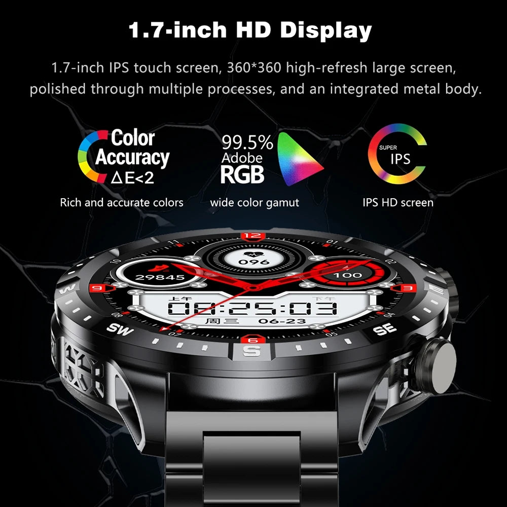 2026 New Military 1000mAh Battery Smart Watch 1.7-inch HD Large Screen LED Flashlight Sport Mode Bluetooth Call Smartwatch Men