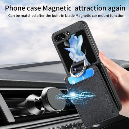 PU Leather for Samsung Z Flip 8 7 6 5 4 3 Flip6 Flip5 Flip4 Flip3 Flip7 Litchi Pattern Cover Ring Card Holder Wallet Phone Case