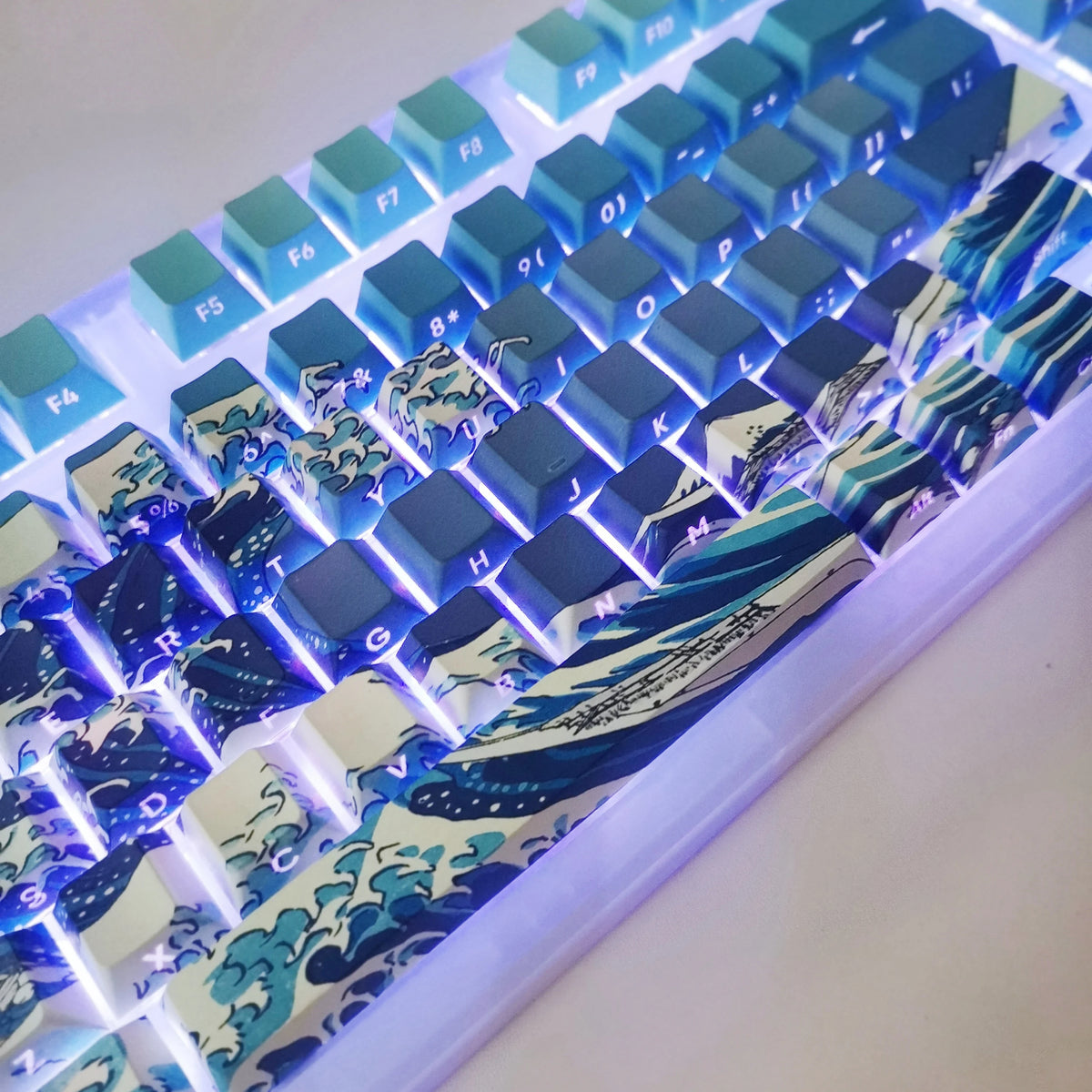 Kanagawa Themed Top/Side Printed RGB Backlit Keycaps 125 Keys Dye Sub PBT Keycaps Cherry Profile for Cherry MX Swtches Keyboard