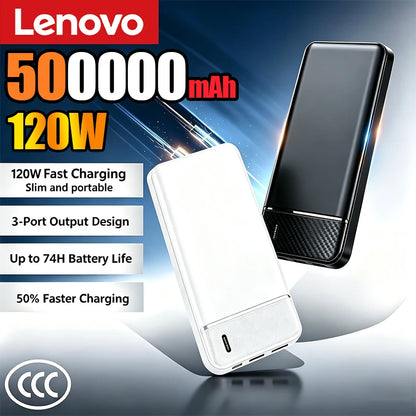 Lenovo 500000mAh Portable Power Bank 120W Large Capacity Super Fast Charging Powerbank Outdoor Travel External Battery 2027 New