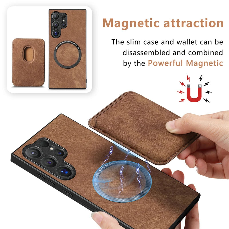 Luxury Leather Detachable Magnetic Card Slot Wallet Case For Samsung Galaxy S25 S24 S23 S22 S21 Ultra + Plus FE Shockproof Cover