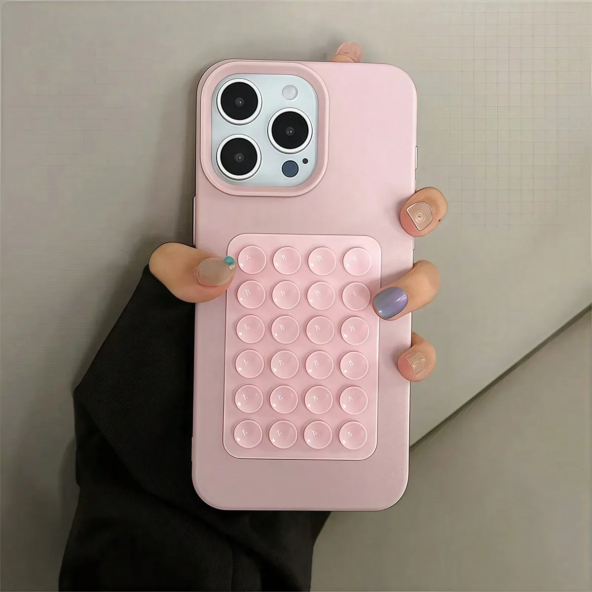 3D Suction Cup Stand Litchi Pattern Phone Case For iPhone 17 16 15 Pro Max Plus 16E 14 13 12 11 Pro Max X XS XR Shockproof Cover