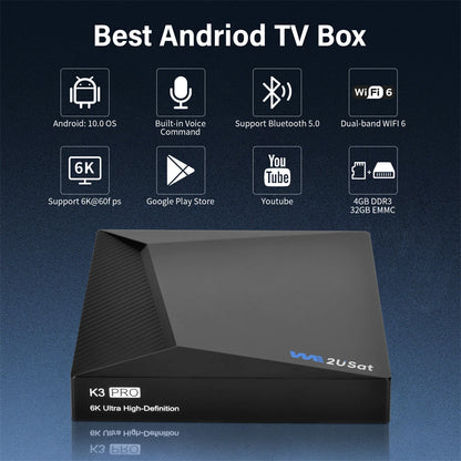 We2USat K3 Pro Android Smart TV Box Streaming Media Player Build in WiFi+Voice Remote Control Better Than Vseebox V5 PRO Free Ch