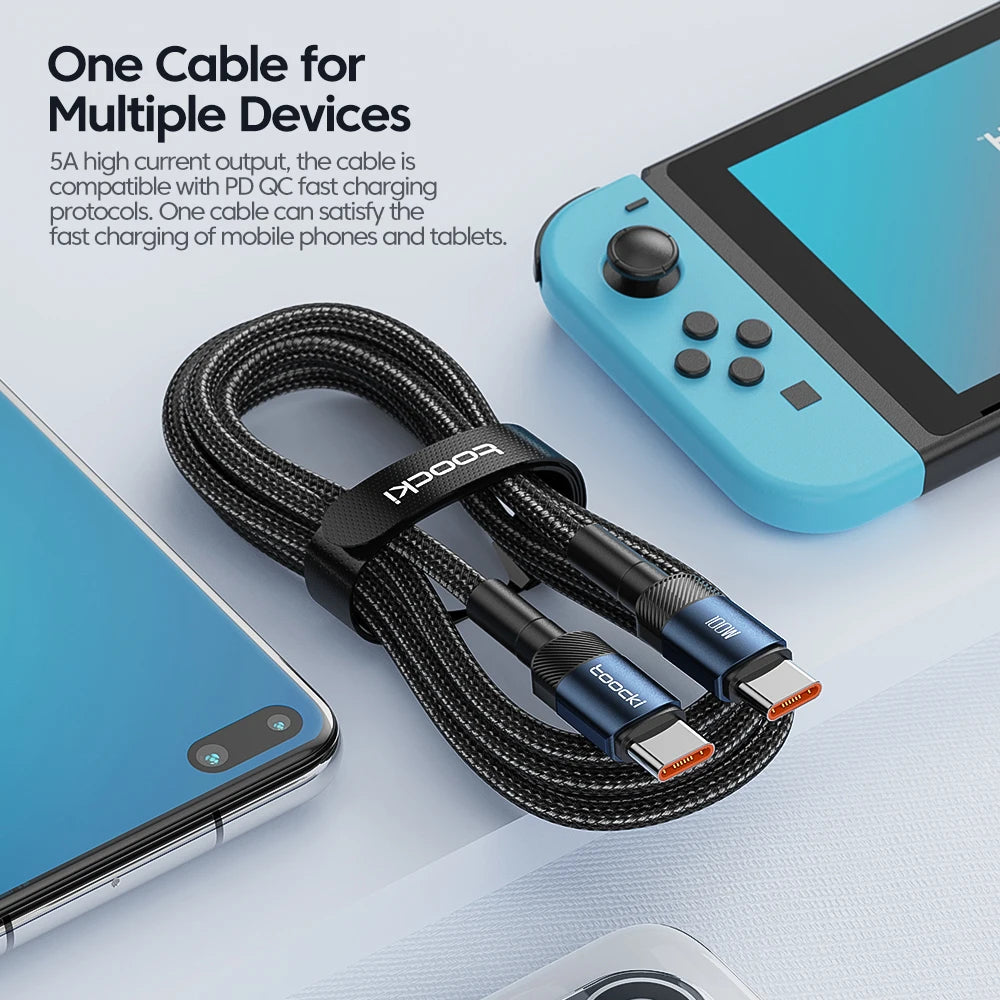 Toocki 100W/60W USB Type C To Type C Cable Fast Charging For Samsung Xiaomi Huawei Macbook Switch USB C To C Cable Data Wire