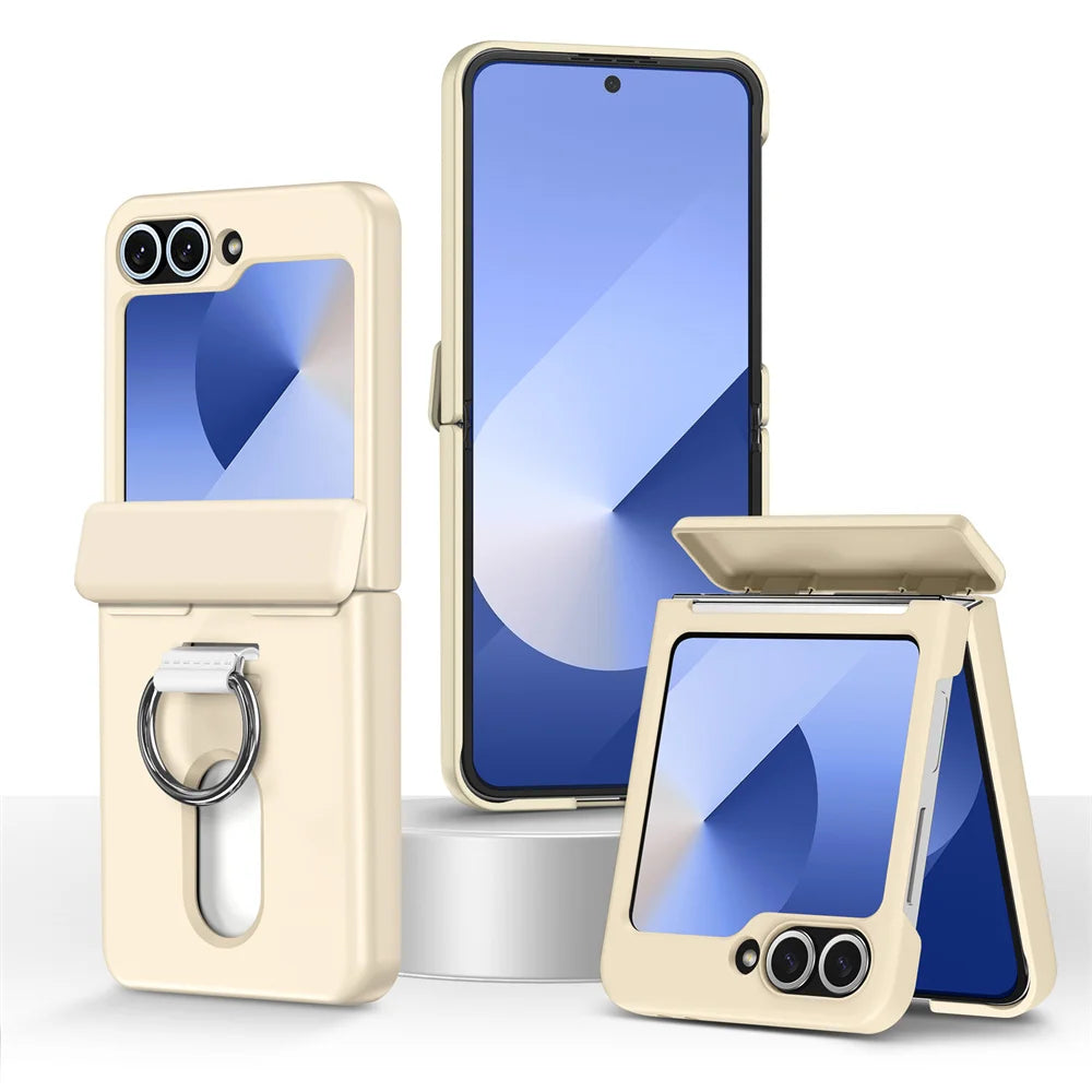 Luxury Wallet Clip Flip Slot Card Phone Case for Samsung Z Flip 8 7 6 5 5G Flip6 ZFlip5 ZFlip6 Finger Ring Shockproof PC Covers