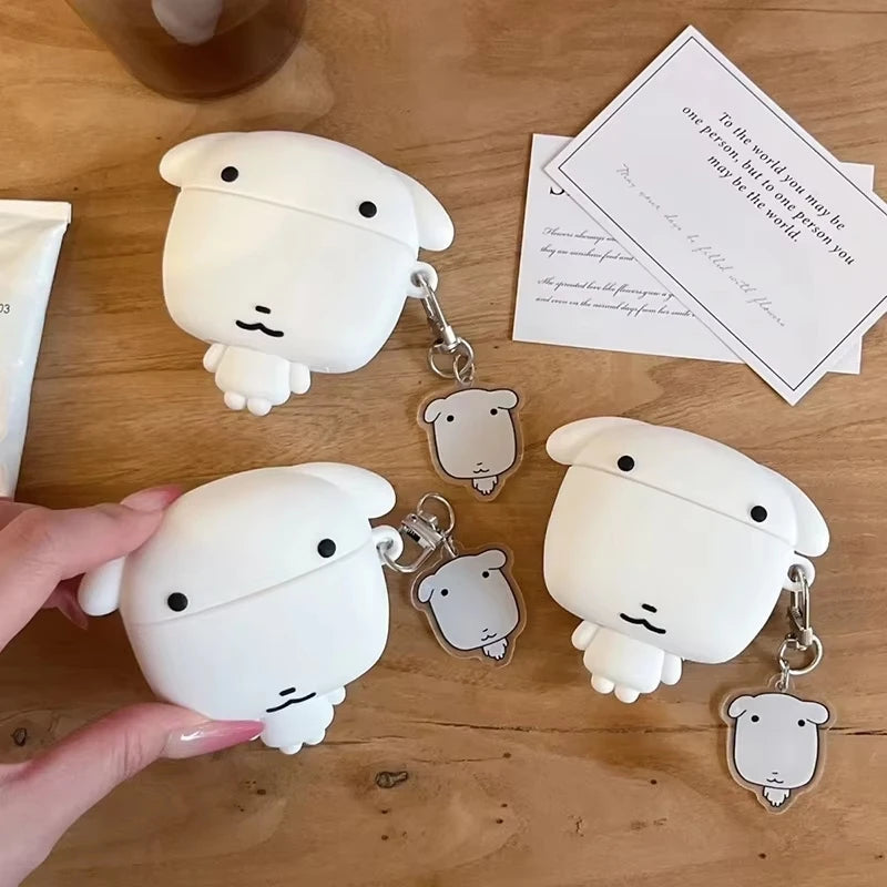 3D Cartoon White Dog Earphone Ear Bag Case Cover For Apple Airpods Pro 3 2 4 With Pandent