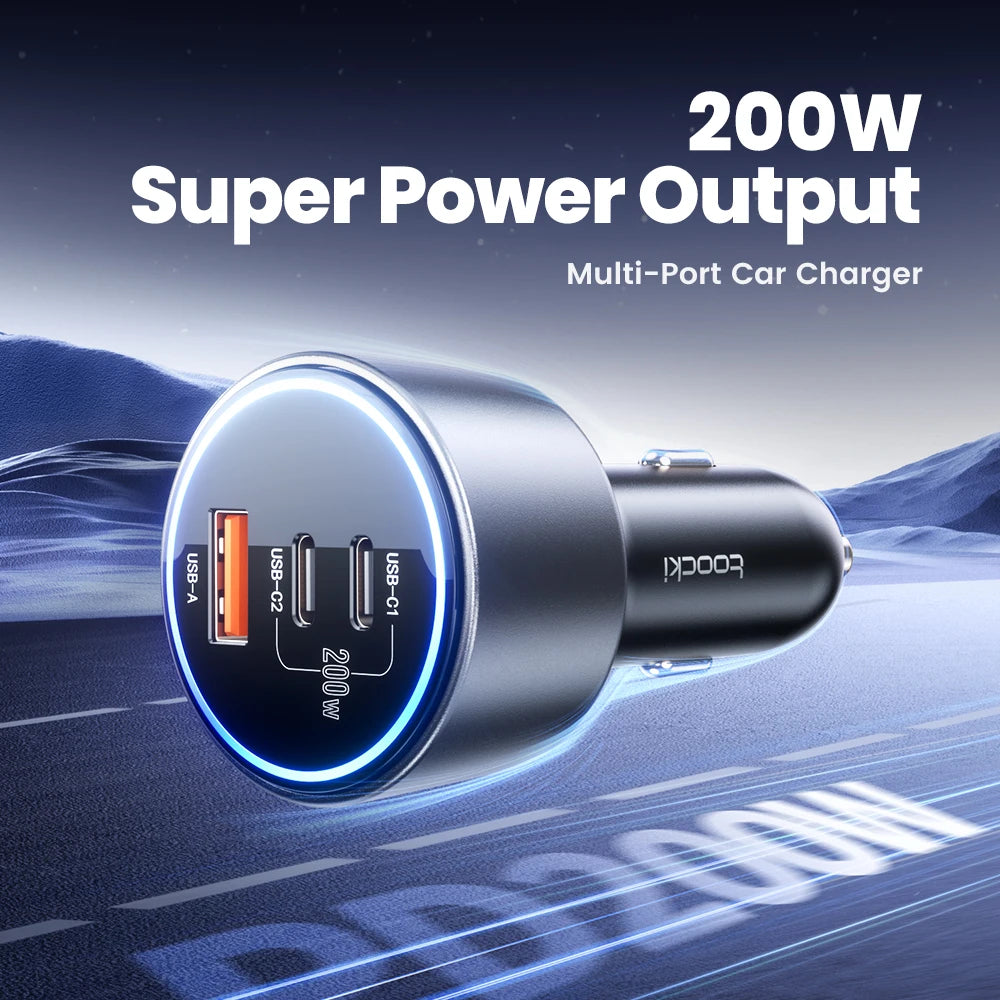 Toocki 200W Car Charger USB Type C QC 4.0 PPS 45W PD 100W Fast Charging USB C Car Phone Charger for iPhone 16 15 Samsung Macbook