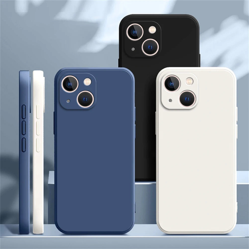 Original Square Liquid Silicone Phone Case for iPhone 14 13 7 8 Plus X XR XS 11 12 Pro Max SE 2 3 Luxury Camera Protective Cover