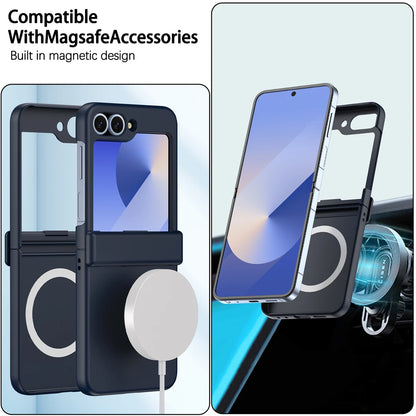Luxury Original Phone Case For Samsung Galaxy Z Flip 7 8 6 5 4 3For Magsafe Wireless Charge Ring Magnetic Shockproof Hinge Cover