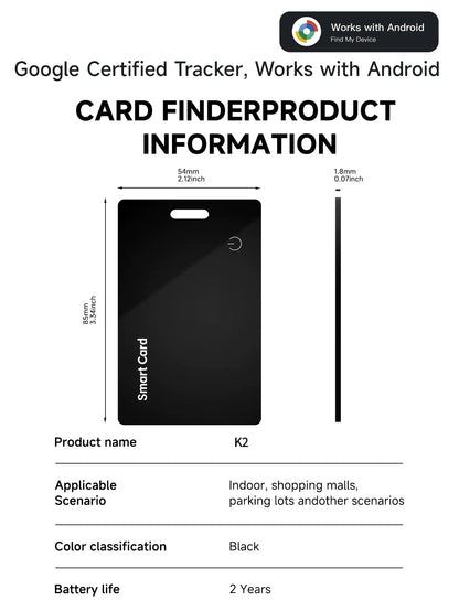 Wallet Finder For Android, Wallet Tracker Card Google App, Wireless Rechargeable Item Locator, Ip68 Smartcard Tracker Tag