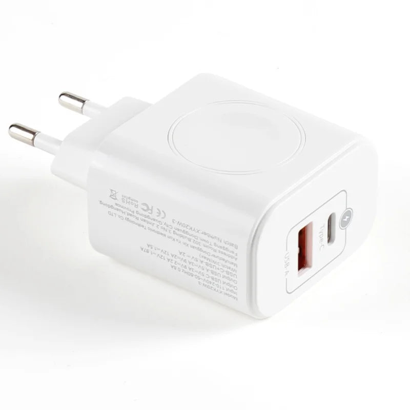3-in-1 Wireless Charger Compatible with Apple Watch and iPhone, PD20W Charger with 2 Ports USB-C and USB-A Fast Charger Compatib