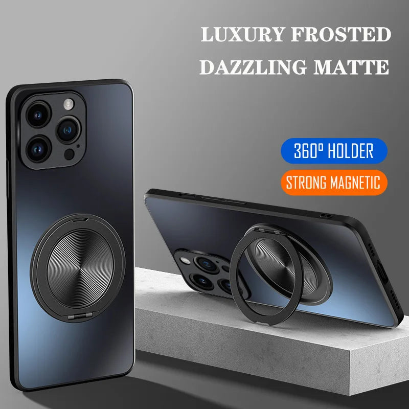 For iPhone 17 Air 16 16E 15 14 13 12 11 Pro Max Plus Mini Hard Case Matte Kickstand Ring Magnetic Back Cover Phone Shell Fundas