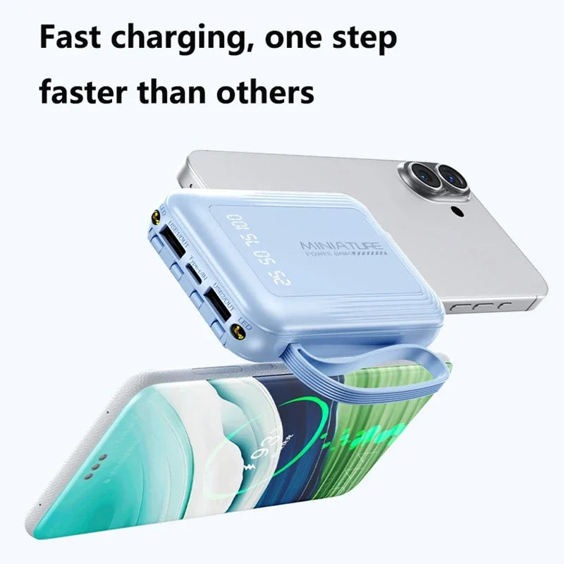 Lenovo Mini 500000mah Powerbank Super Fast Charging Led Digital Display 4 In 1 Built In Cables Power Bank For Iphone Samsung