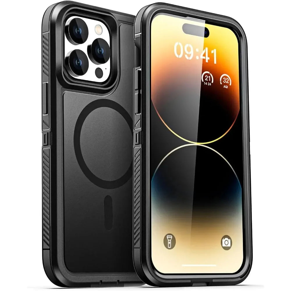 Premium Heavy Duty OTT Magnetic Armor Case For iPhone 18 17 16 15 14 Plus 13 Pro Max Anti-Slip Grip Charging Protect Cover Box