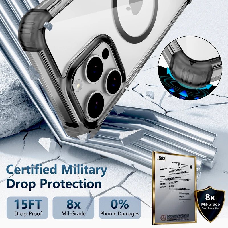 Shockproof Armor Transparent Case For iPhone 17 16 15 14 13 12 Pro Max Plus 15Pro IPhone15 for Magsafe Mag Safe Charge Cover
