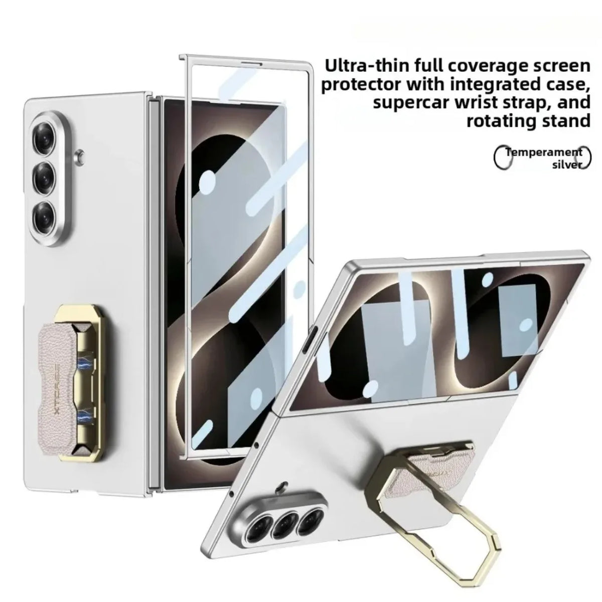 Wristband Bracket Holder Kickstand Phone Case with Front Tempered Glass Film for Samsung Galaxy Z Fold 8 Ultra 7 Fold8 Fold7 5G