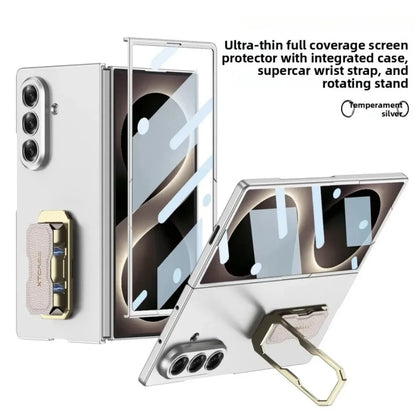 Wristband Bracket Holder Kickstand Phone Case with Front Tempered Glass Film for Samsung Galaxy Z Fold 8 Ultra 7 Fold8 Fold7 5G