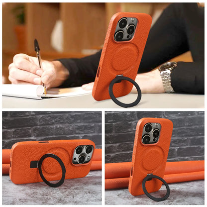 Magnet Ring Stand Phone Case For iPhone 16 Pro Max 16e 15 13 14 12 11pro Cover Genuine Leather Case Magnetic Back Cover Cases