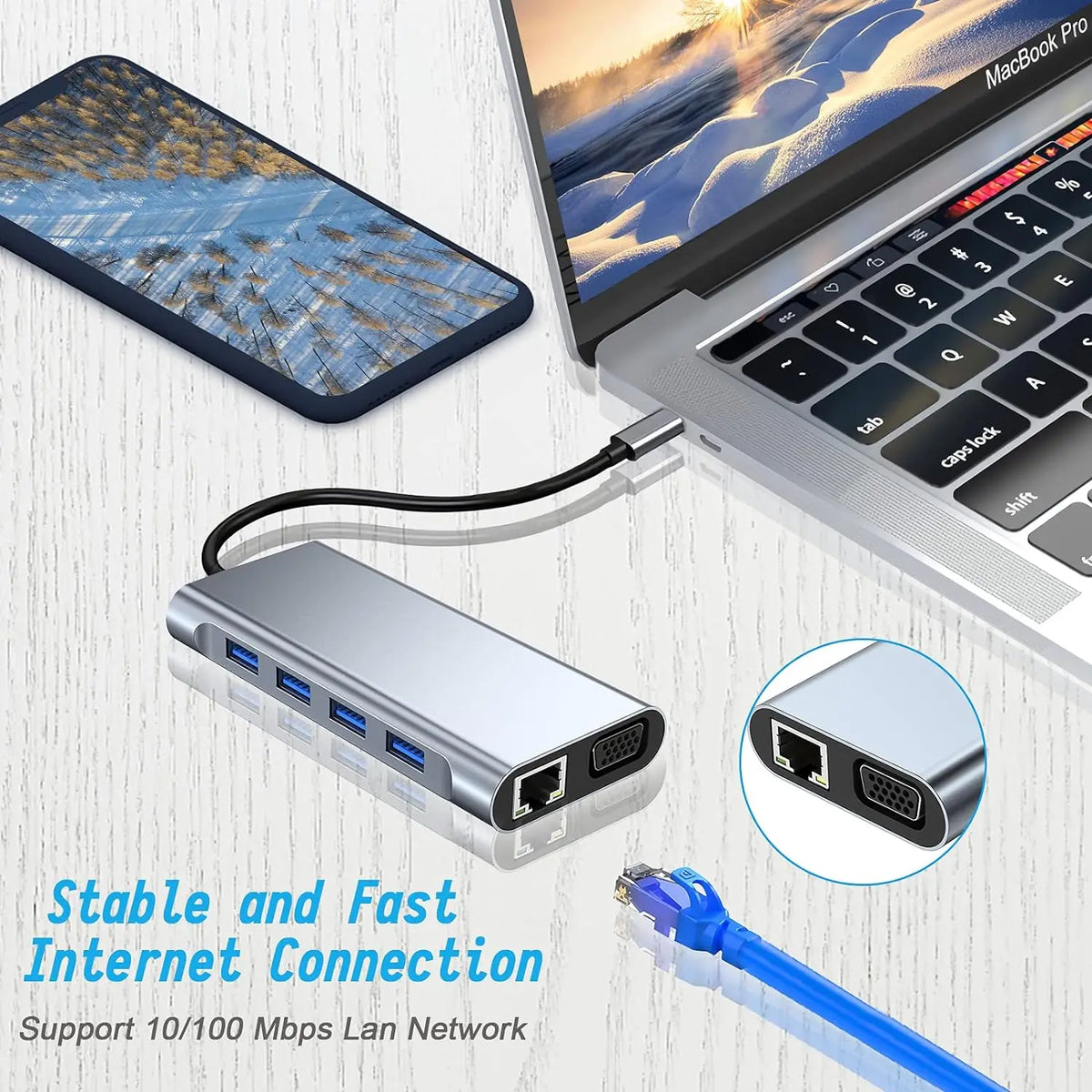 USB3.0 USB C Hub Type-C to 4K HDMI-compatible RJ45 PD Charge SD/TF Card Reader Type C To USB Adapter Dock For MacBook Air Pro PC