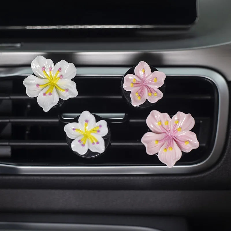 2Pcs Car Perfume Clip Flower Air Outlet  Decorations Bright Peach Blossom Cherry Blossom Car Air Freshener with Fresh Color