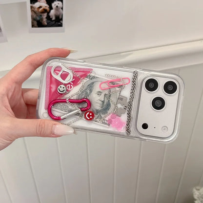 Creative 3D Chain Dollar Ring Hook Paper Clips Phone Case For iPhone 17 16 15 14 13 12 11 Pro Max Shockproof Cover Gifts