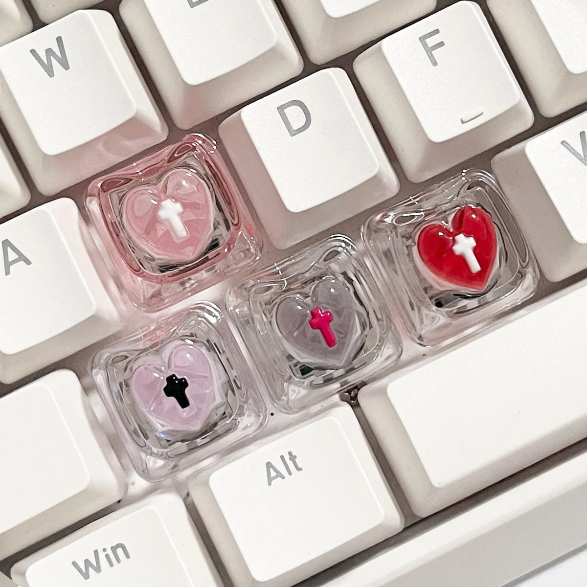 4pcs Transparent Cat Pink Keycaps Cute Custom RGB Backlit Heart-Shaped Keycaps for Girls—DIY Gaming Keyboard Keycaps
